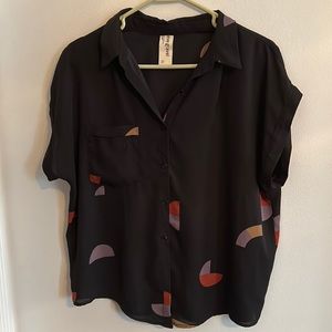 Eve Gravel Black Blouse with Red and Purple Accents